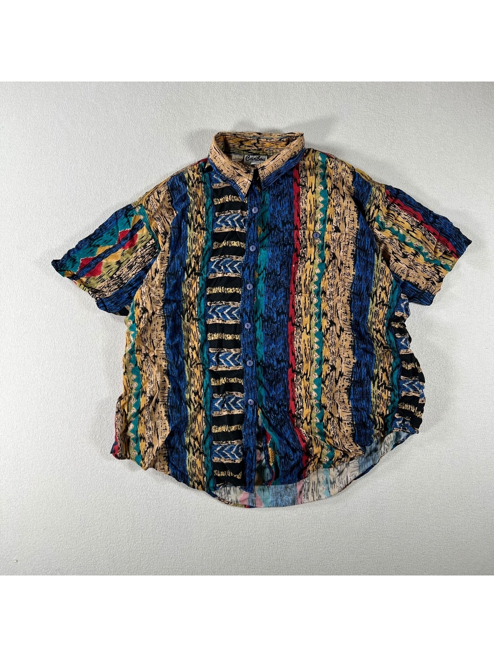 Caribou New York abstract print button up shirt Size